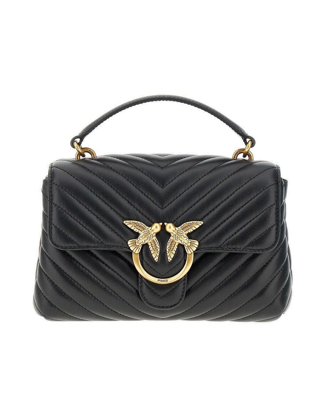 Pinko Black Chevron Nappa Leather Mini Love Lady Puff Bag