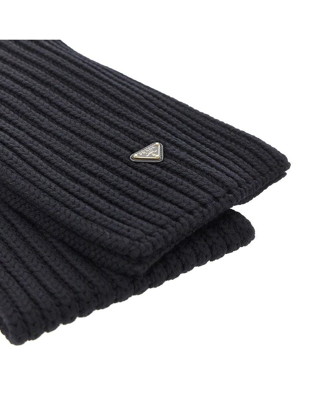 Prada Black Wool Scarf With Triangle Logo