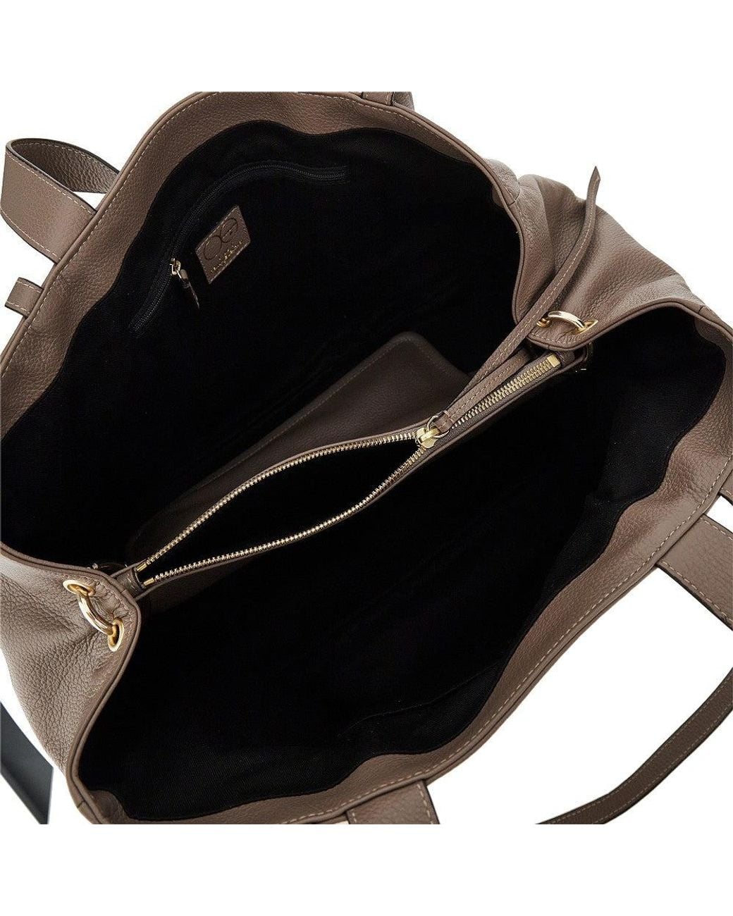 IOEF Brown Grained Leather 'Daisy' Shopping Bag