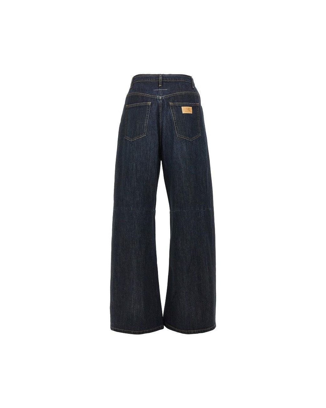 MM6 by Maison Margiela Blue Wide Leg Jeans With Raw-Cut Waistline for men