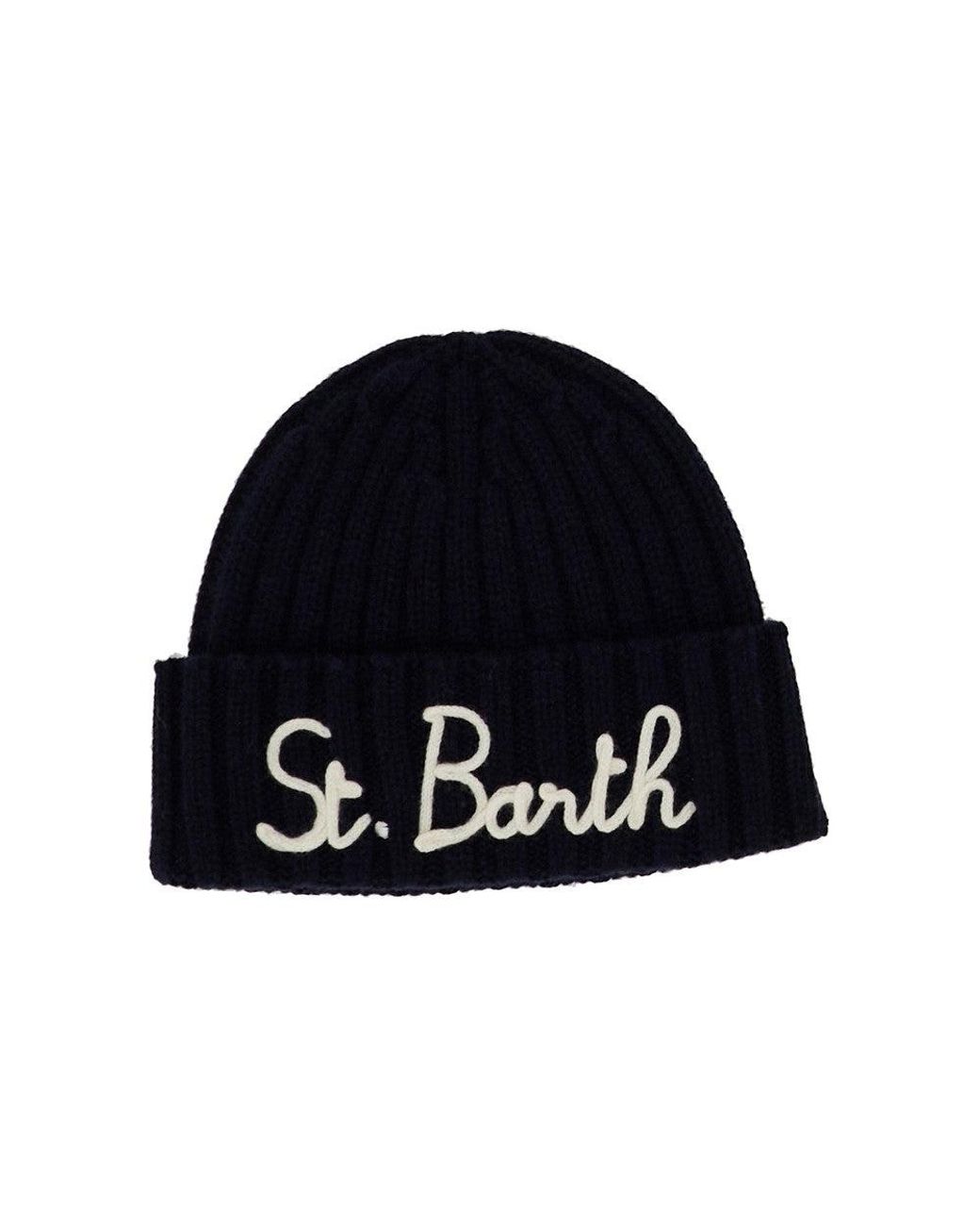 Mc2 Saint Barth Black Wool-Blend Beanie Hat With Logo Embroidery for men