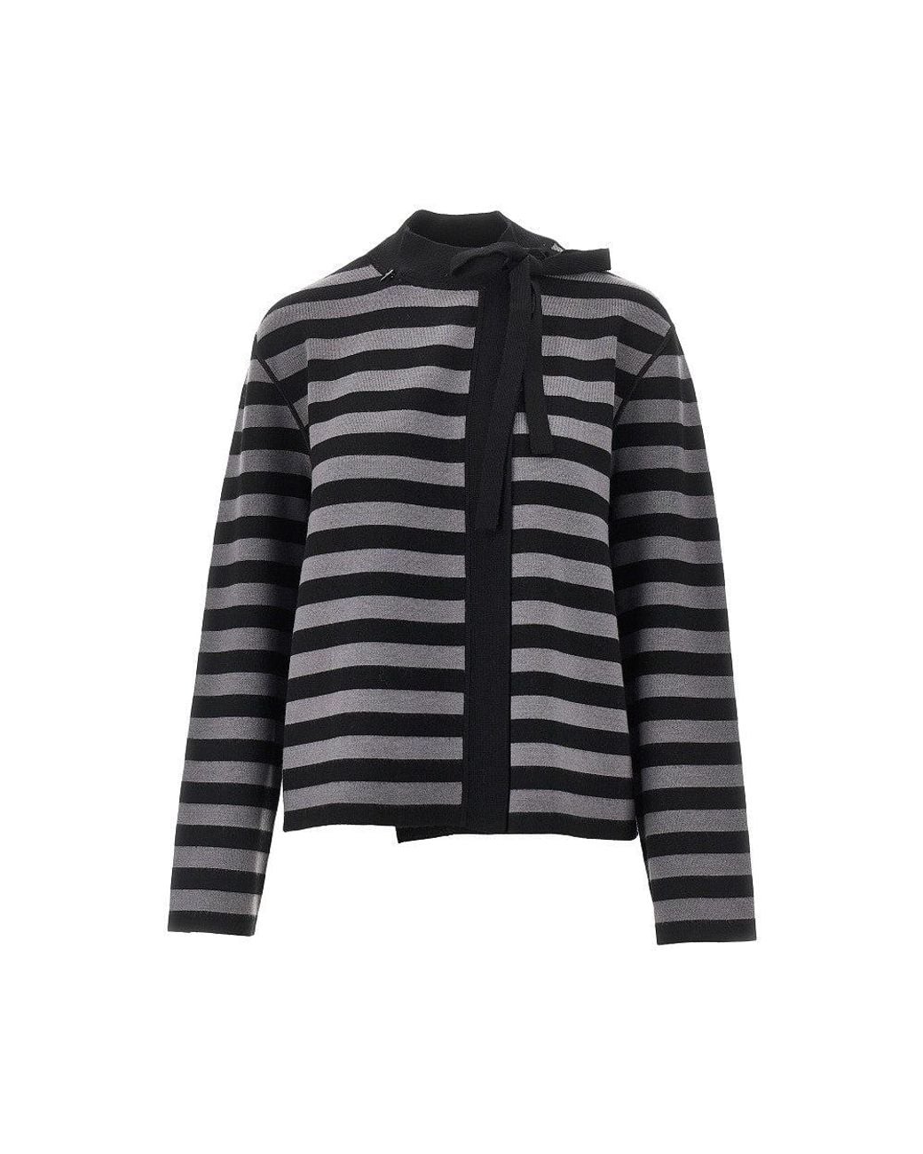 Emporio Armani Black Self-Tie Closure Striped Wool Cardigan