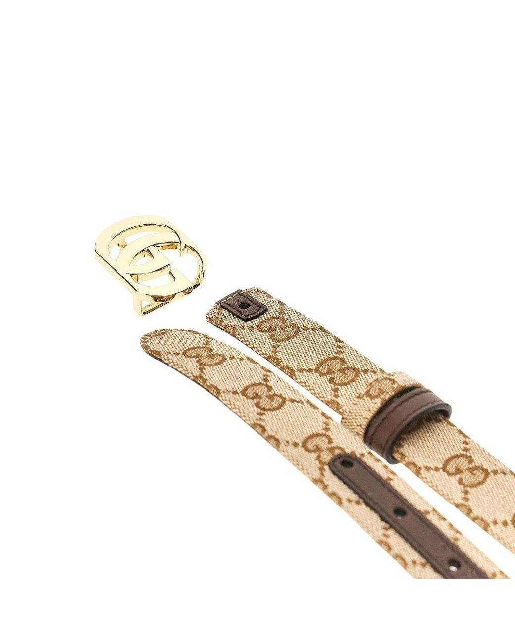 Gucci Natural Gg Fabric And Leather Reversible Belt