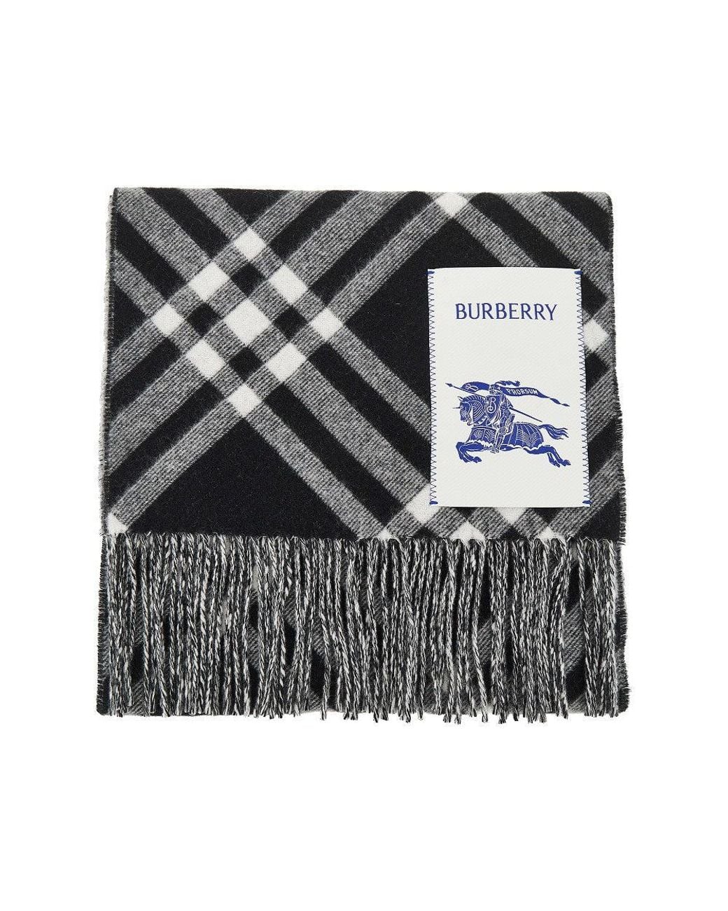 Burberry Black Check Cashmere Scarf for men