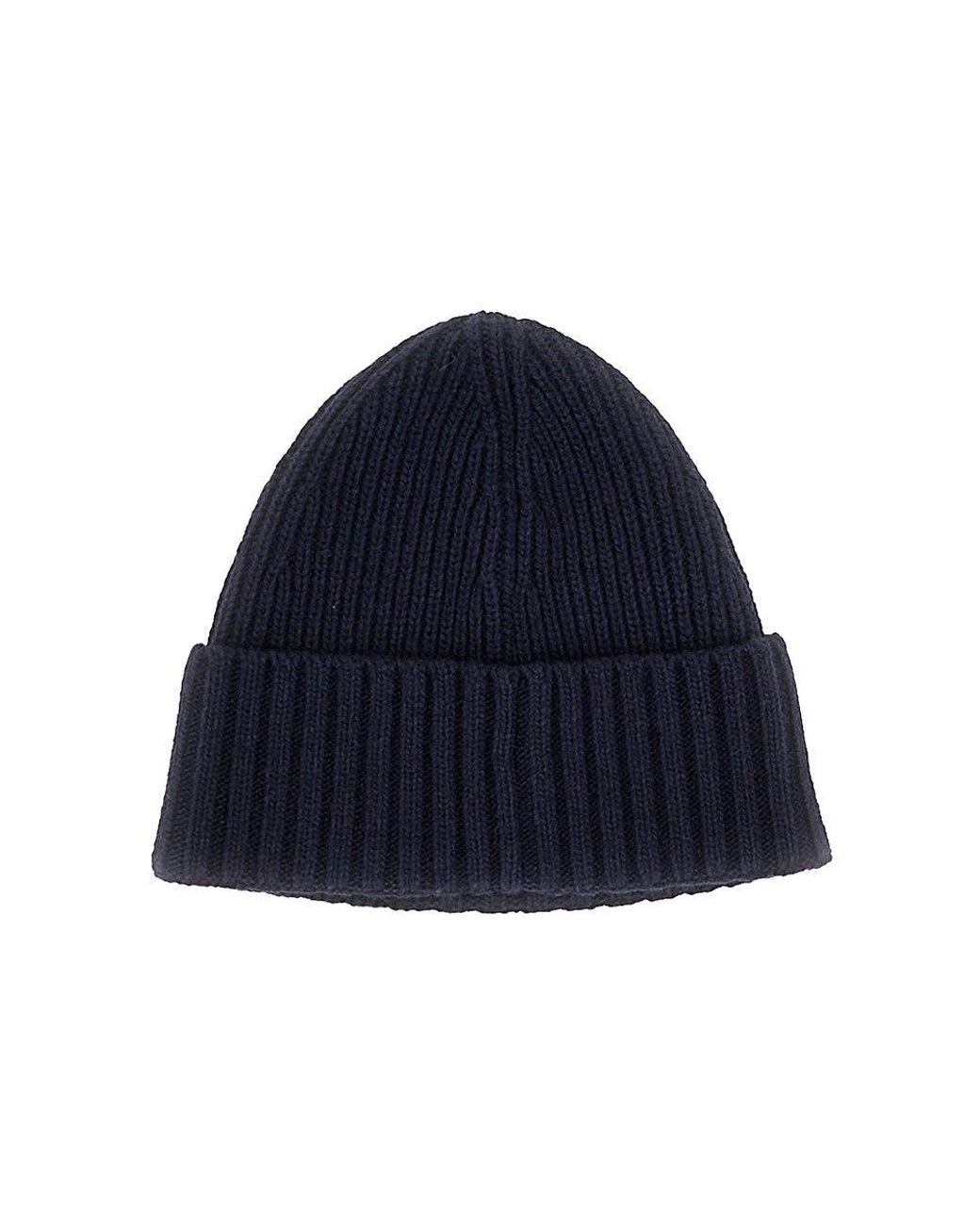 Stone Island Blue Knitted Beanie Hat With Logo Patch