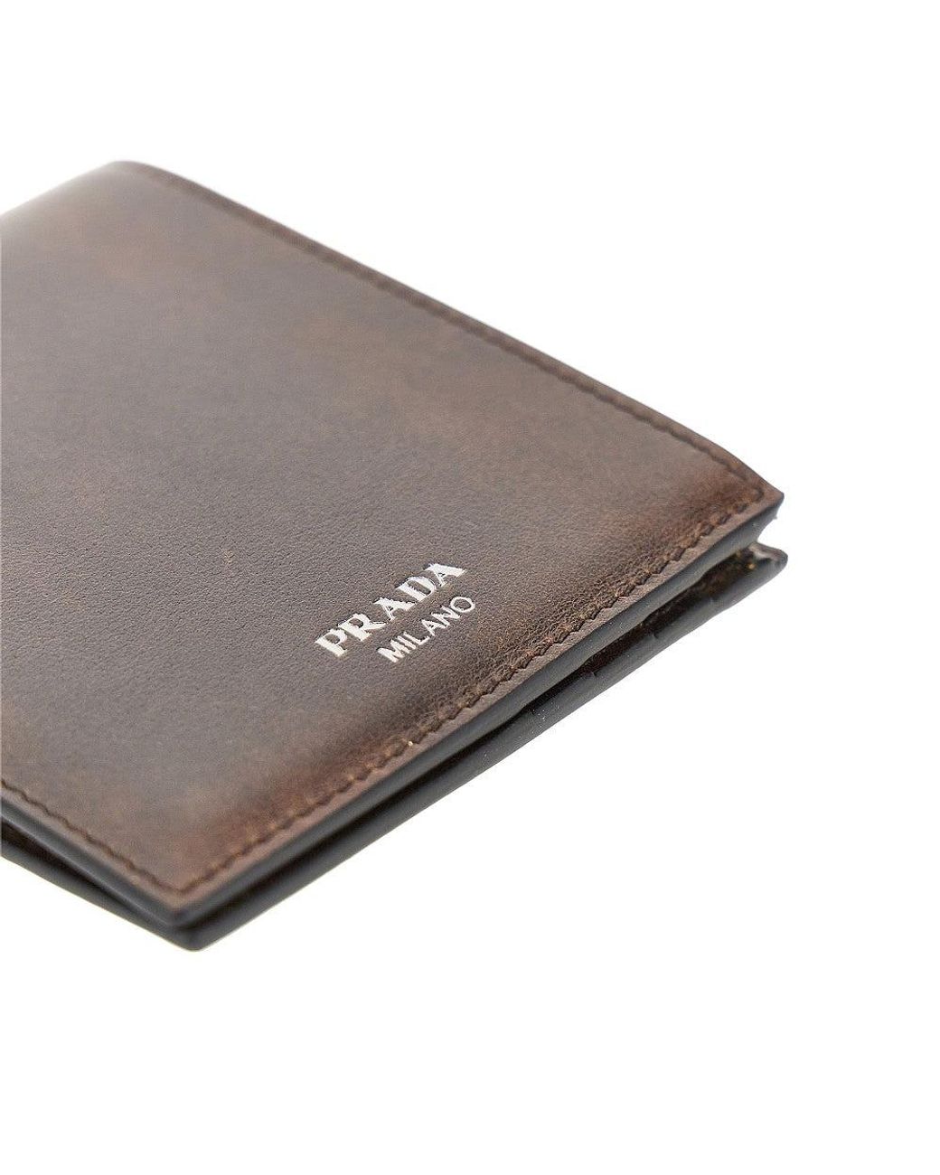 Prada Brown Vintage Effect Leather Bi-Fold Wallet for men