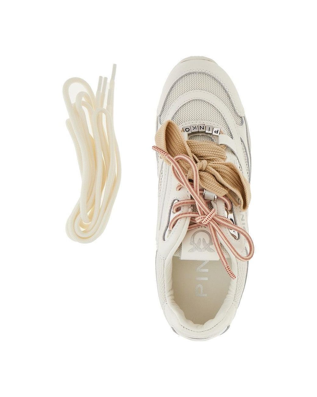Pinko White Leather And Mesh Sneakers