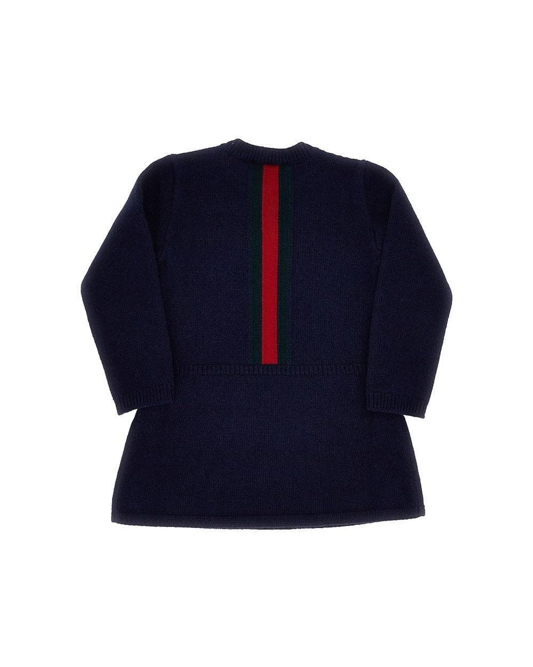 Gucci Blue Wool Mini Dress With Web Intarsia Kids