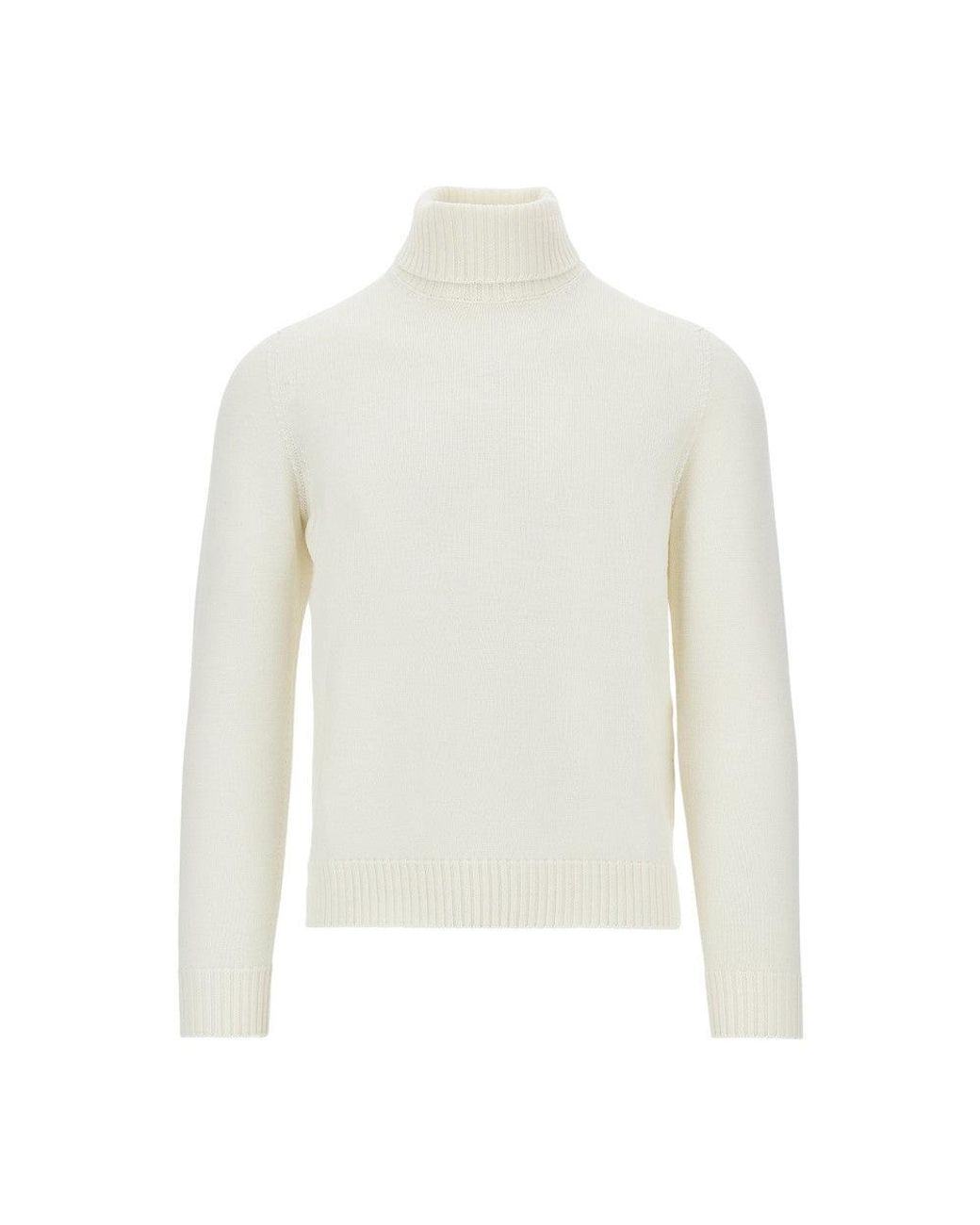 Drumohr White Merino Wool Knitted Turtleneck for men