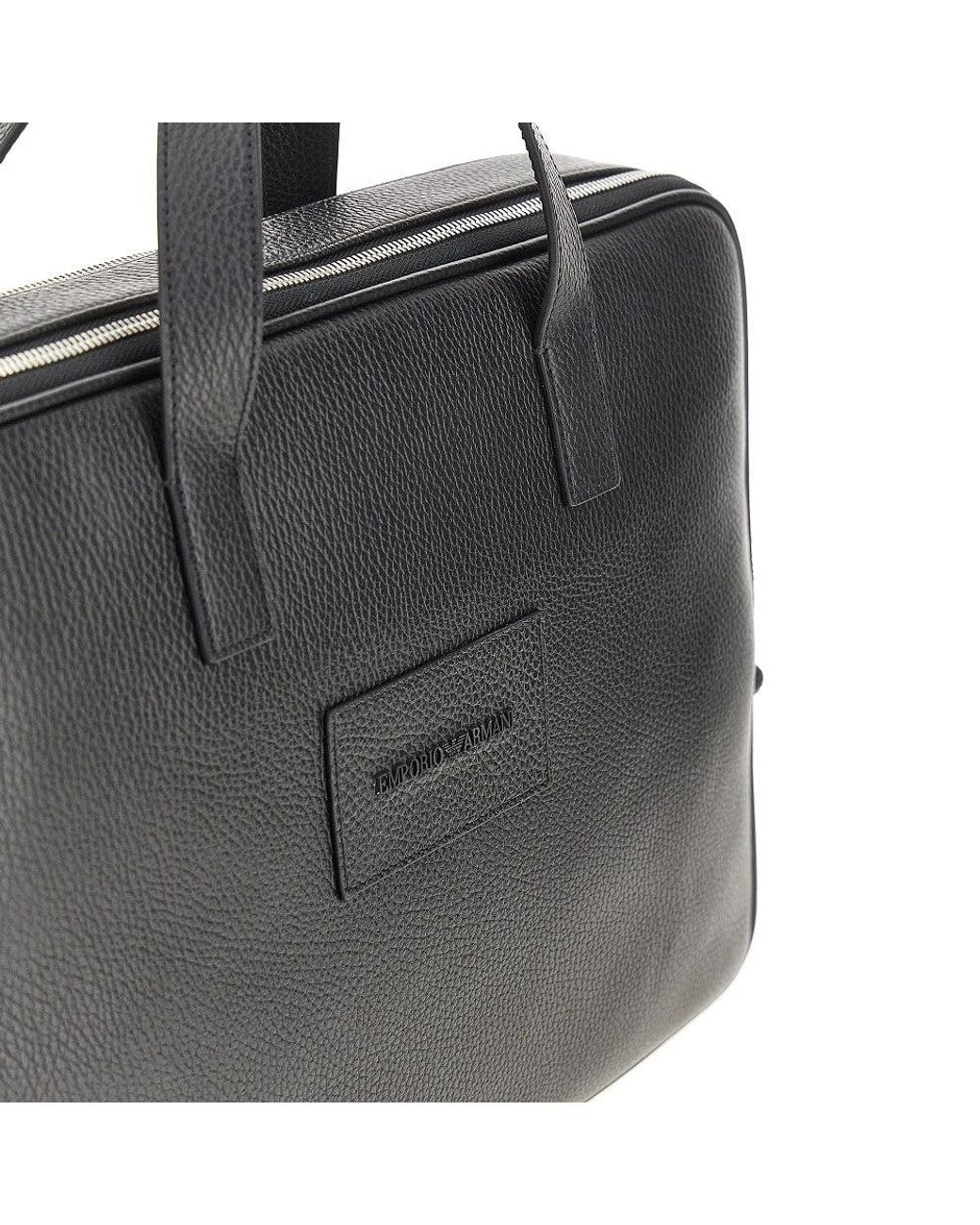 Emporio Armani Black Grained Leather Business Bag for men