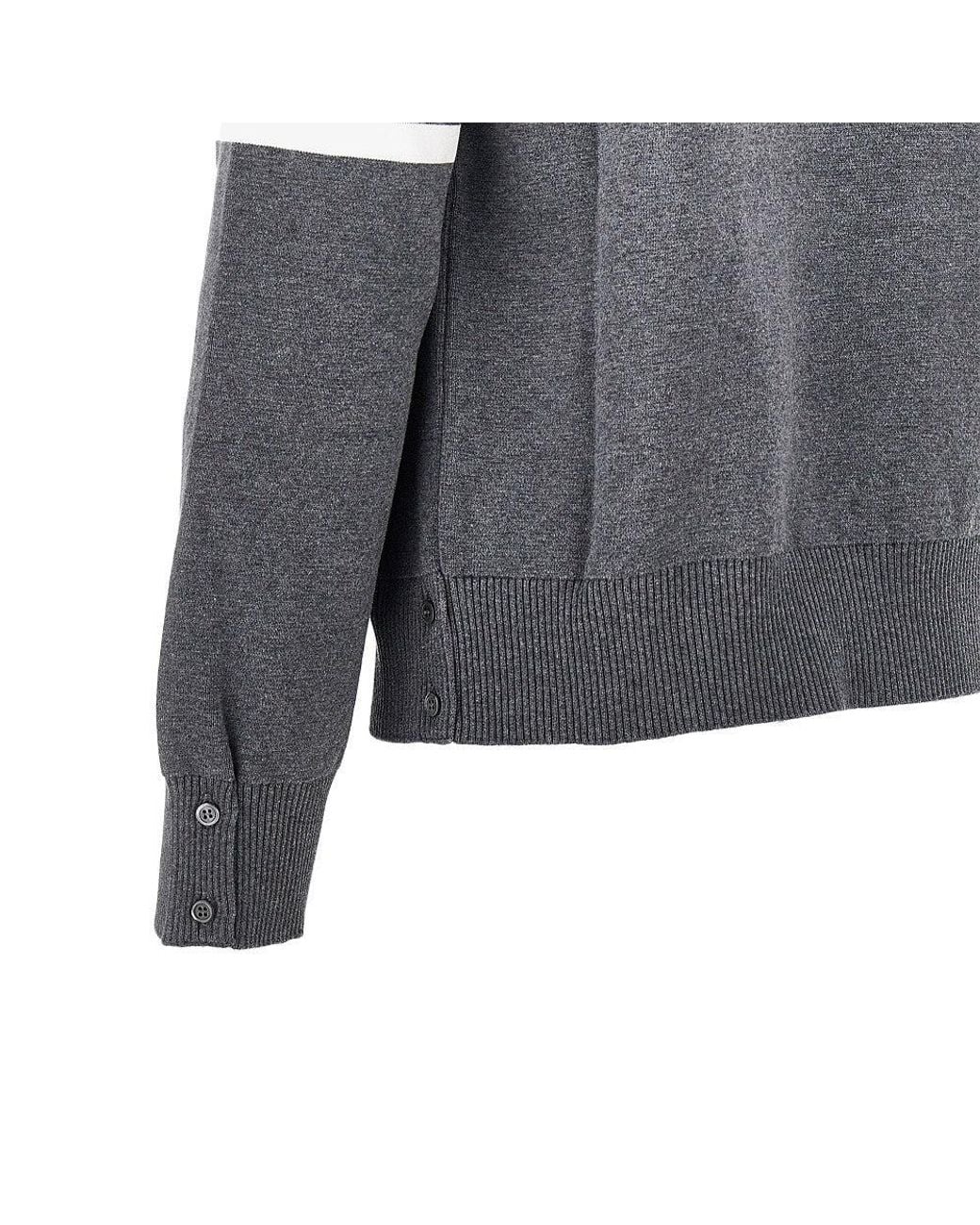 Thom Browne Gray Cotton Cardigan With 4 Bar Detail for men