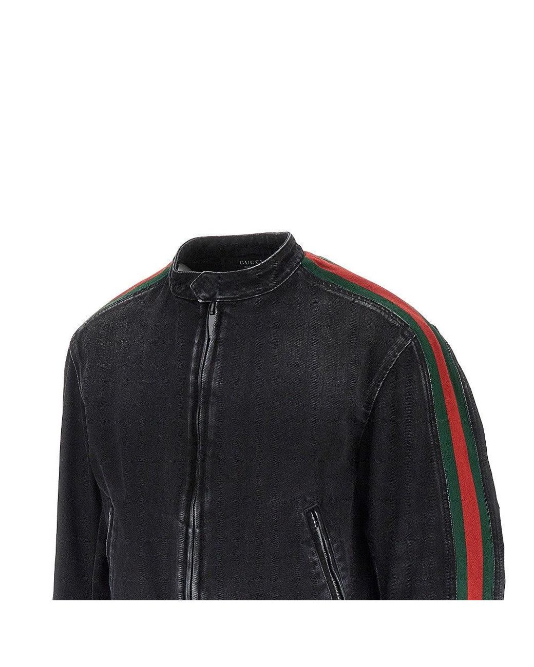 Gucci Black Denim Jacket With Web Ribbon for men
