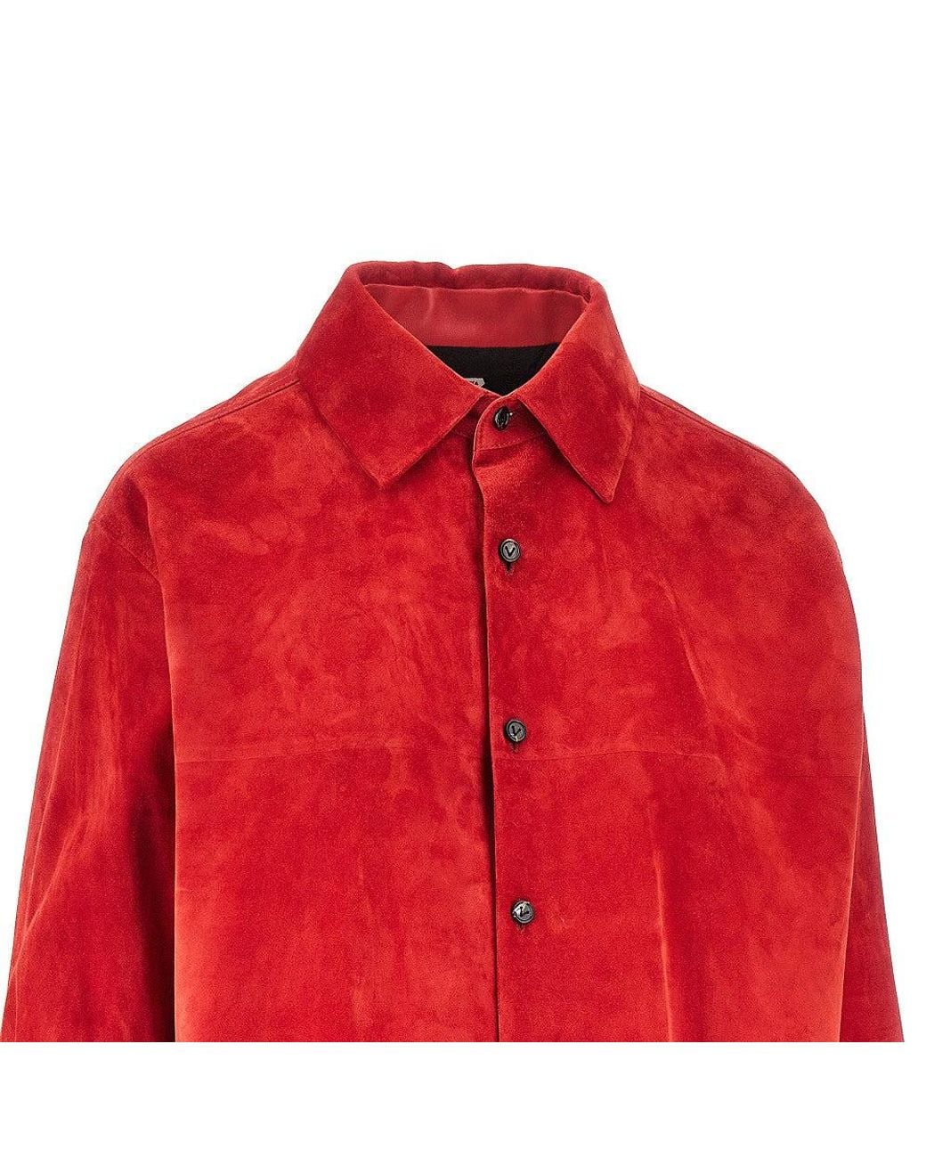 Bottega Veneta Red Suede Leather Shirt