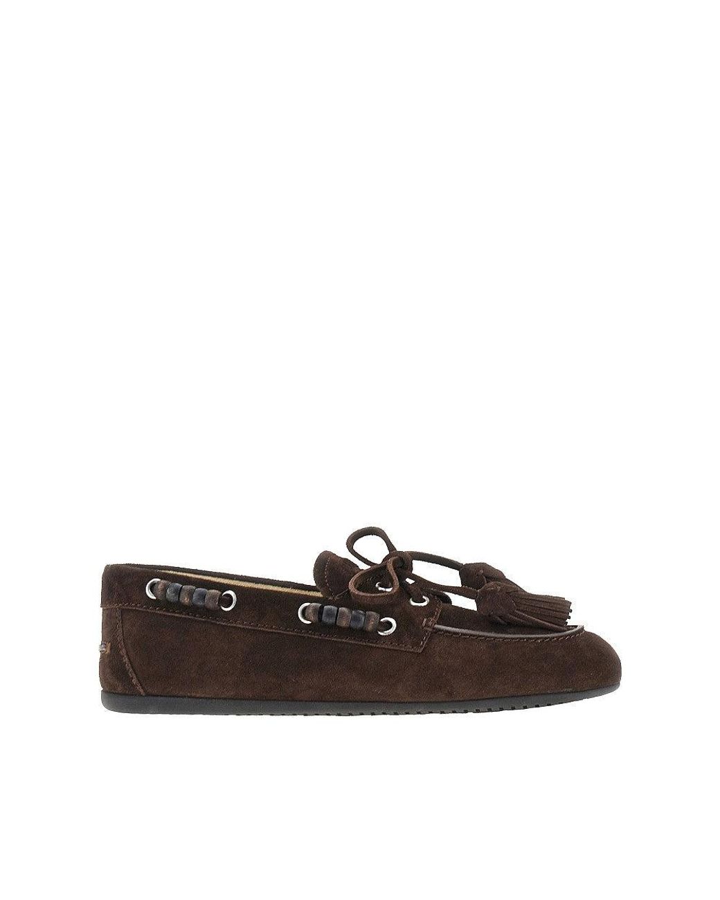 Miu Miu Brown Suede Leather Deck Loafers With Tassels