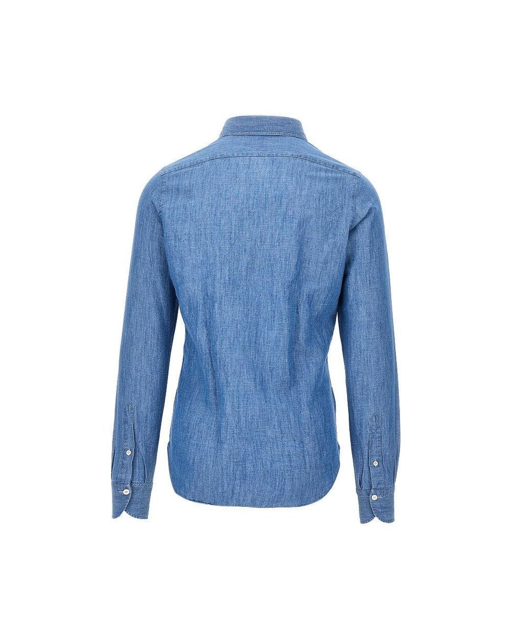 Finamore 1925 Blue Cotton And Linen Denim Shirt for men