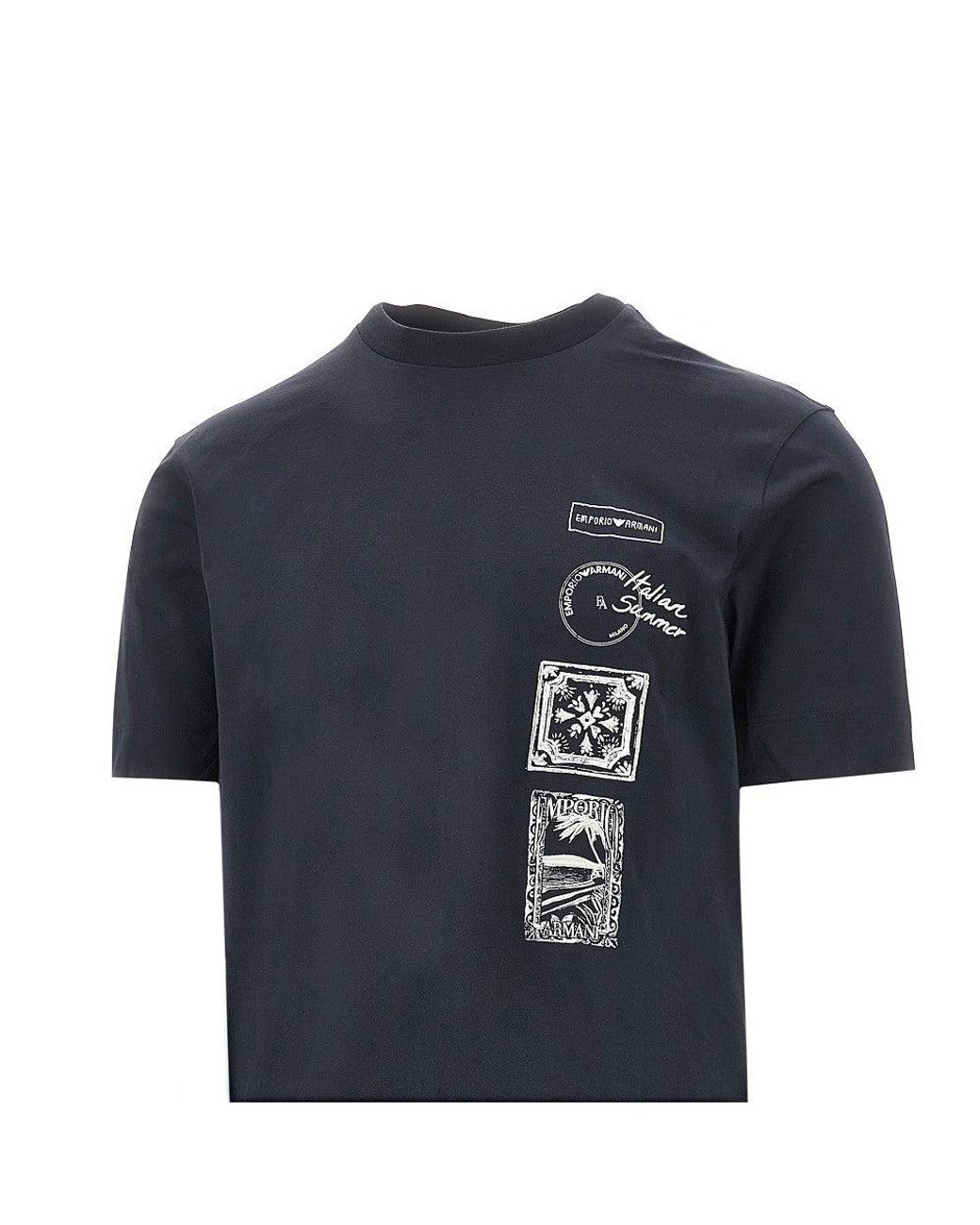 Emporio Armani Blue Printed And Embroidered T-Shirt for men