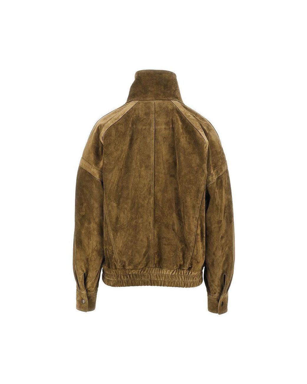 Saint Laurent Green Oversized Suede Leather Bomber Jacket