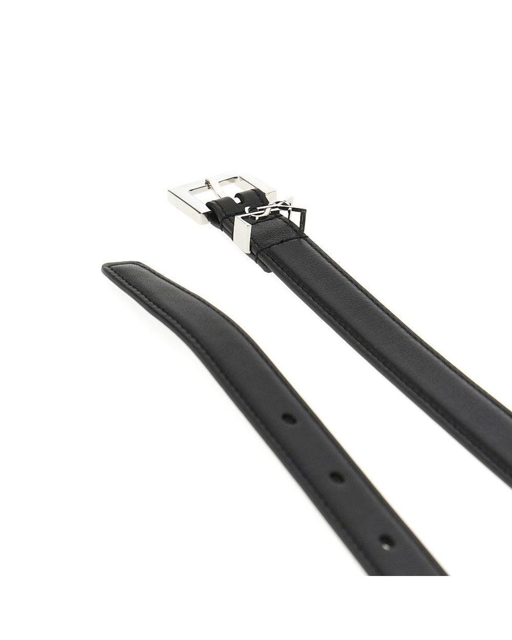 Saint Laurent Black Ysl Detail Leather Belt