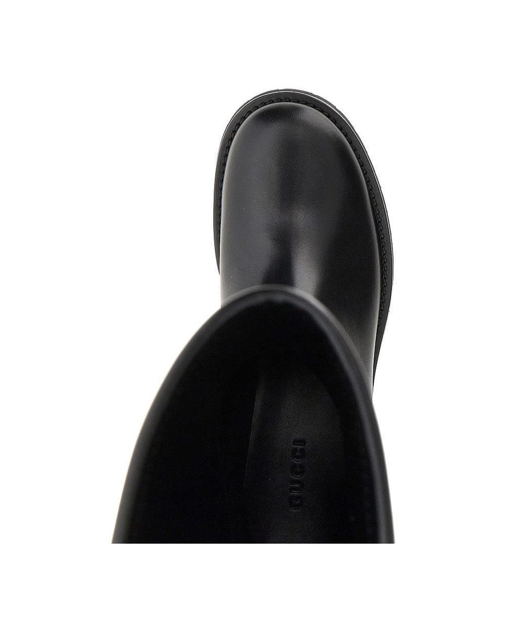 Gucci Black Leather Boots With Web Intarsia for men