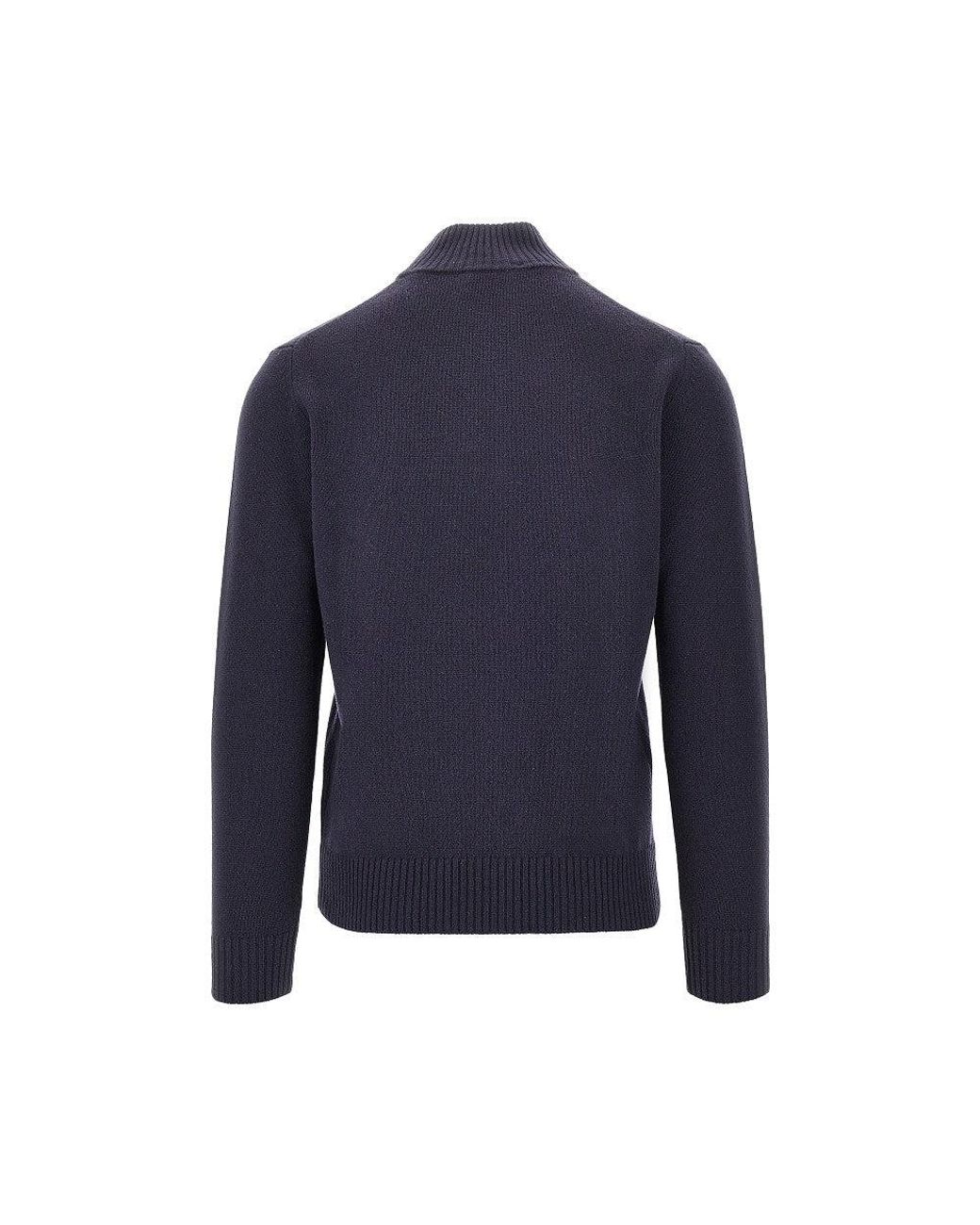 THE PULL Blue Wool Quarter-Zip Sweater for men