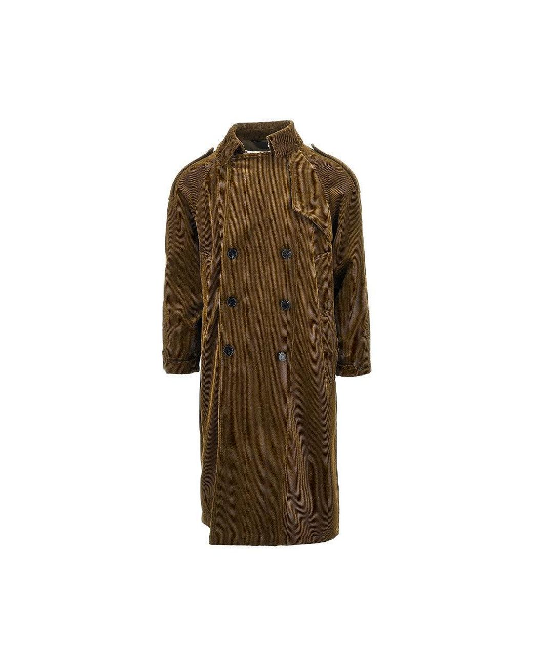 Paltò Brown Corduroy Double-Breasted Long Coat for men