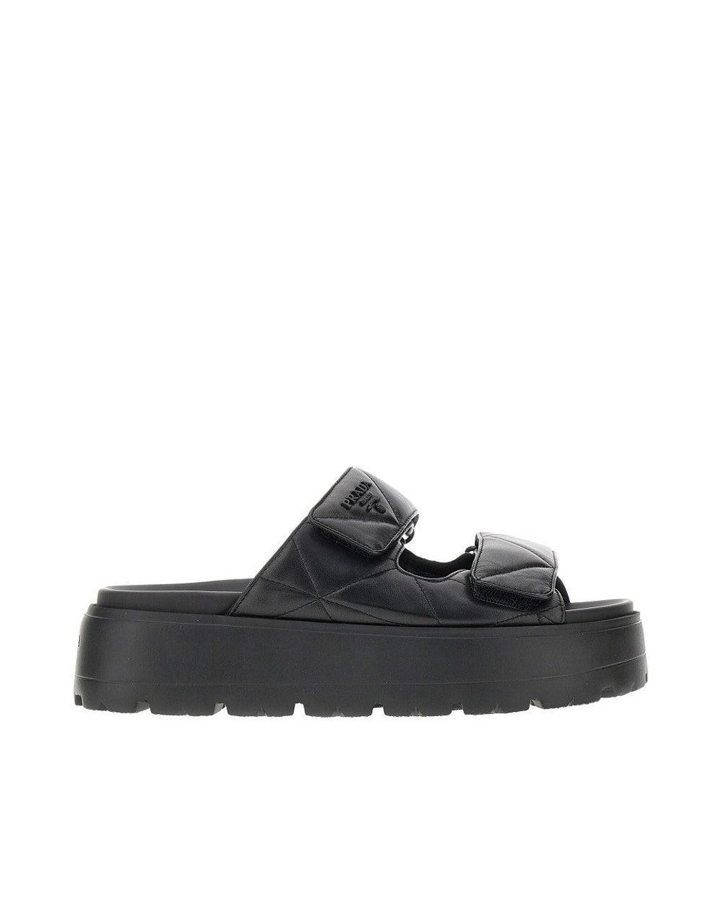 Prada Padded Nappa Leather Double-Strap Sandals in Black | Lyst UK