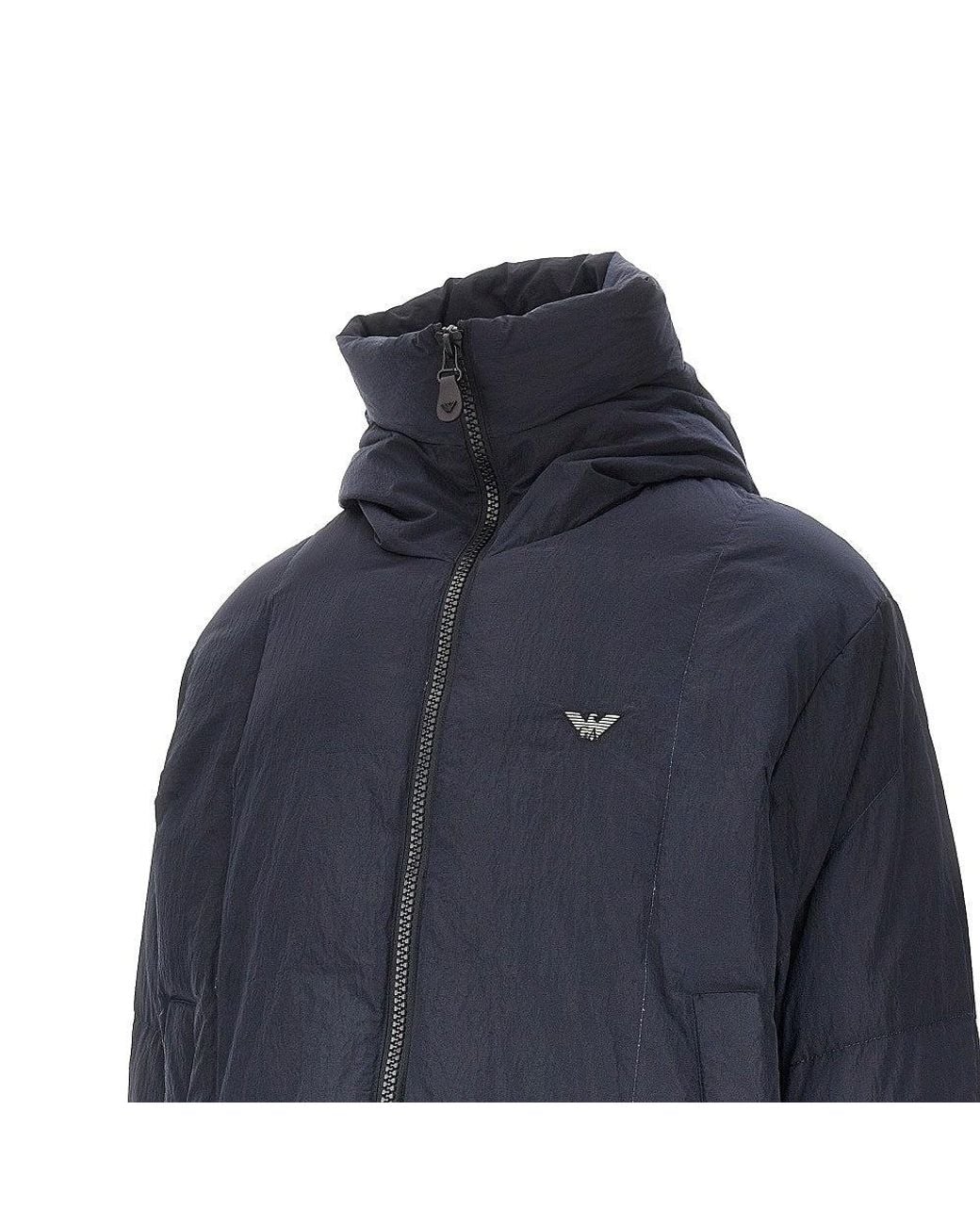 Emporio Armani Blue Crinkle Nylon Down Jacket for men