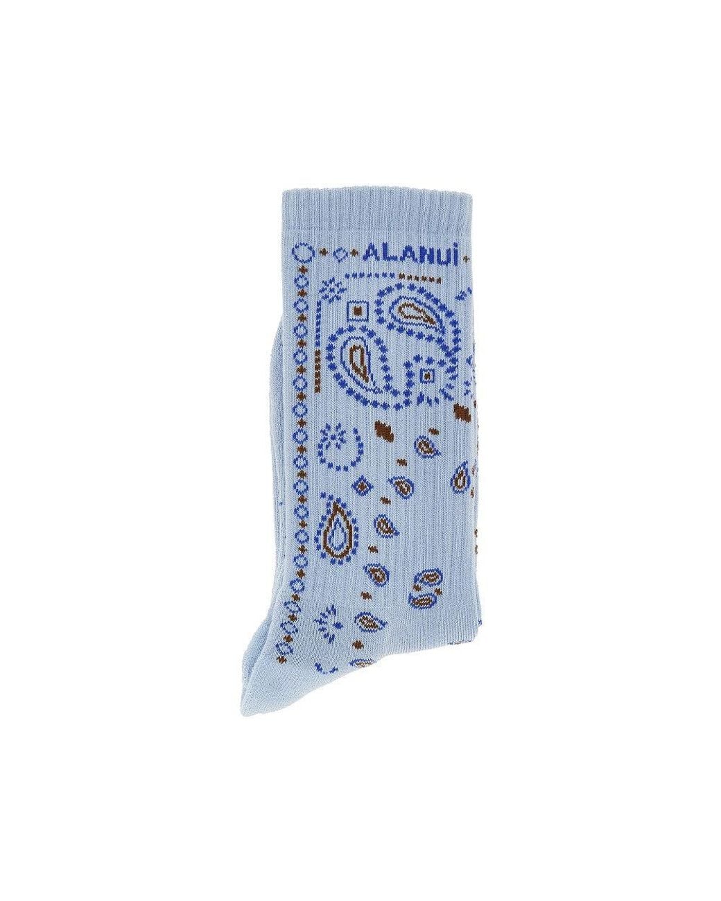 Alanui Blue Cotton-Blend Socks With Bandana Motif