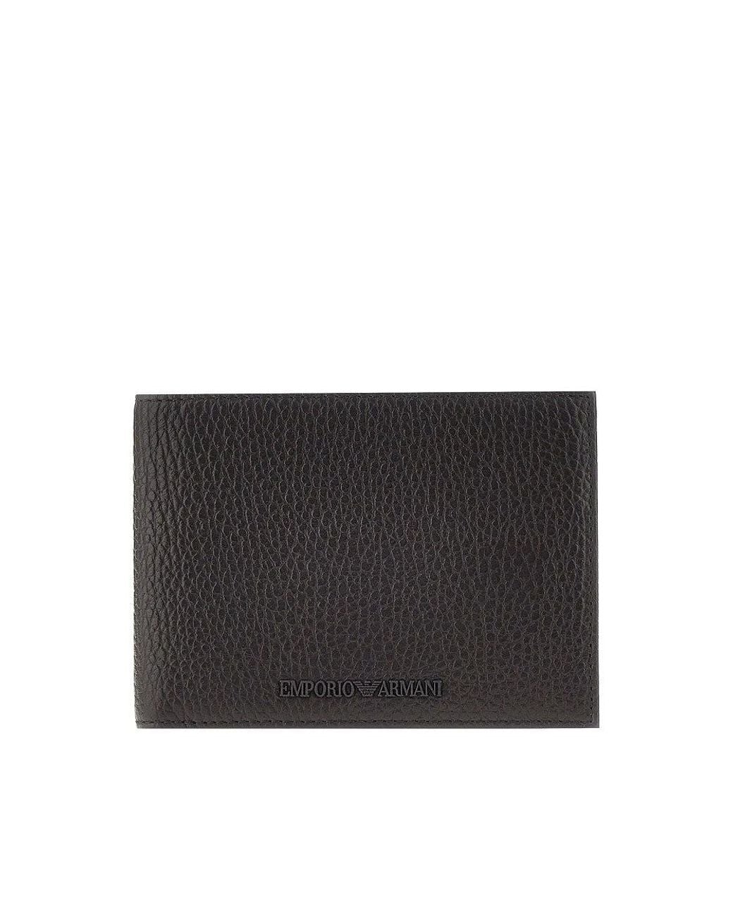 Emporio Armani Black Grained Leather Bi-Fold Wallet for men
