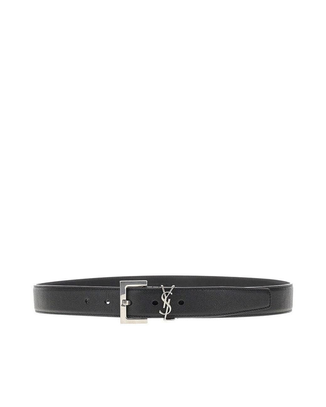 Saint Laurent Black Leather Belt With Cassandre Detail for men