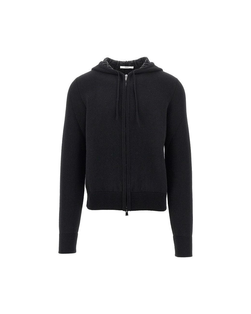 Fendi Black Full-Zip Knitted Hoodie for men