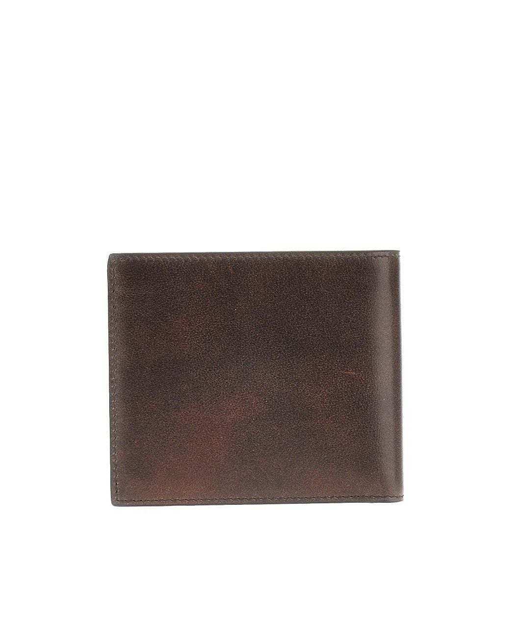 Prada Brown Vintage Effect Leather Bi-Fold Wallet for men