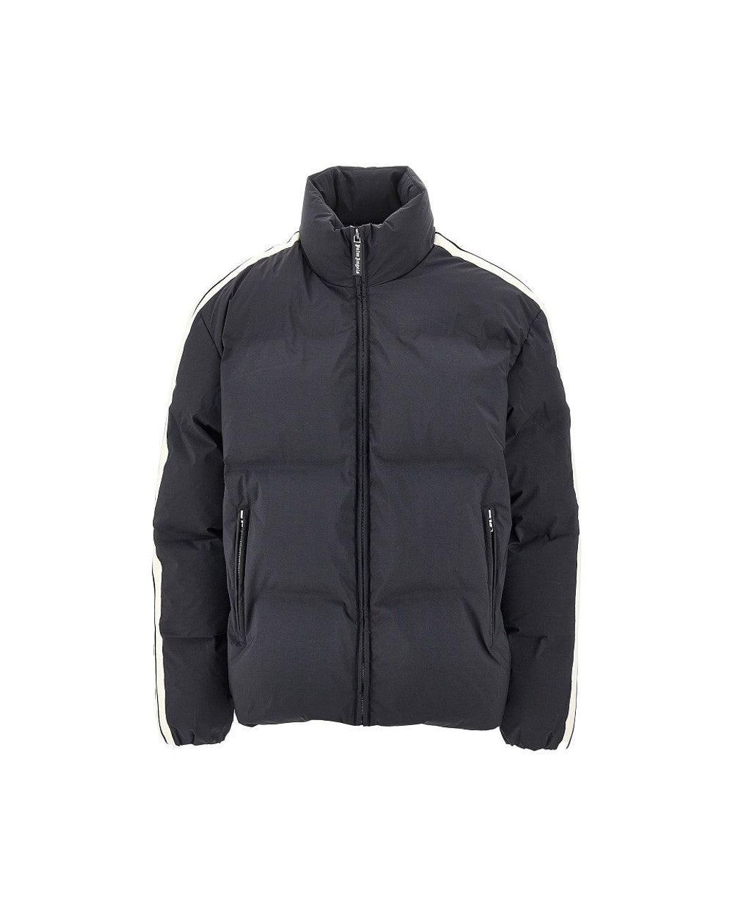 Palm Angels Blue Logo Print Track Puffer Jacket for men