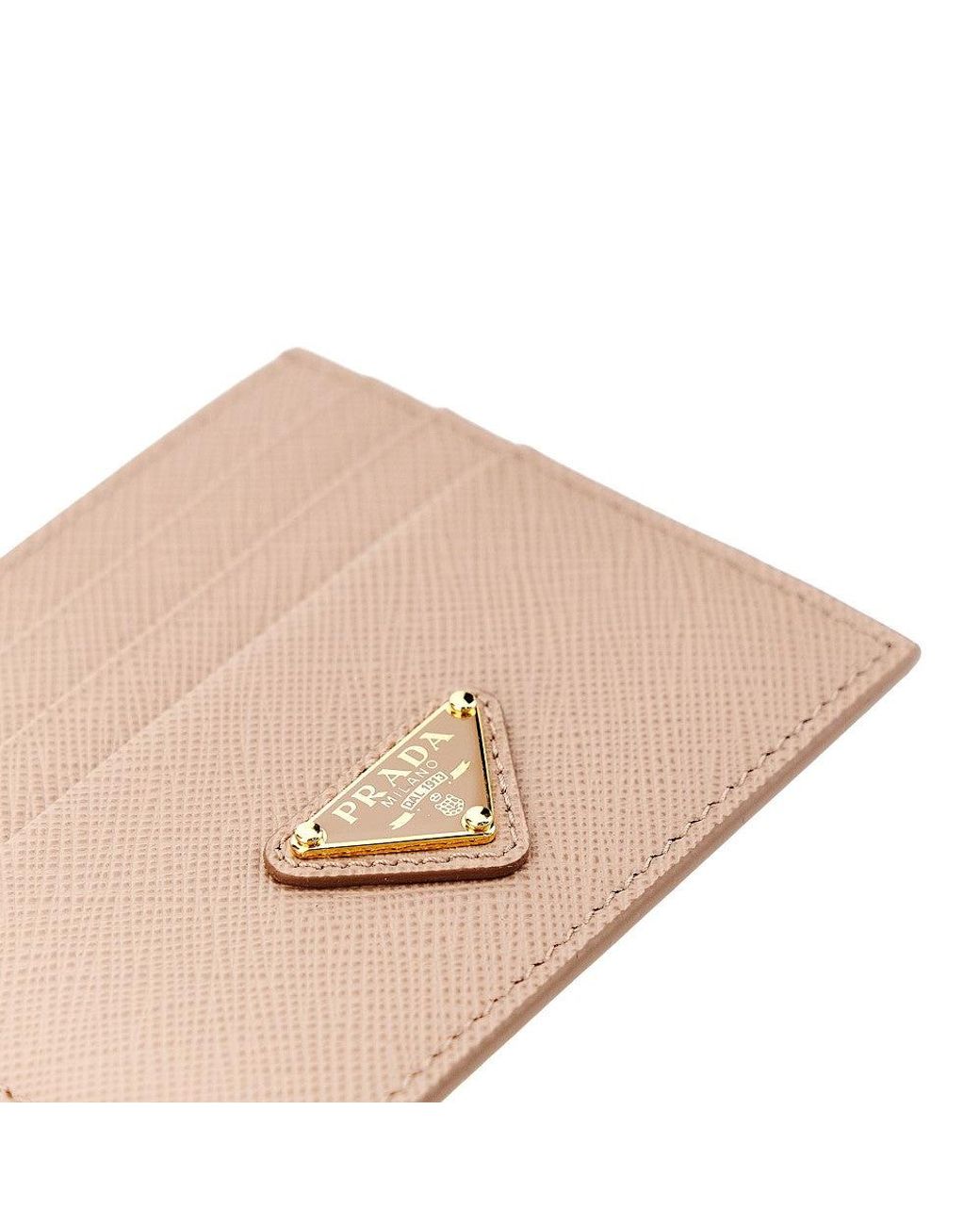 Prada Natural Saffiano Leather Cardholder With Logo