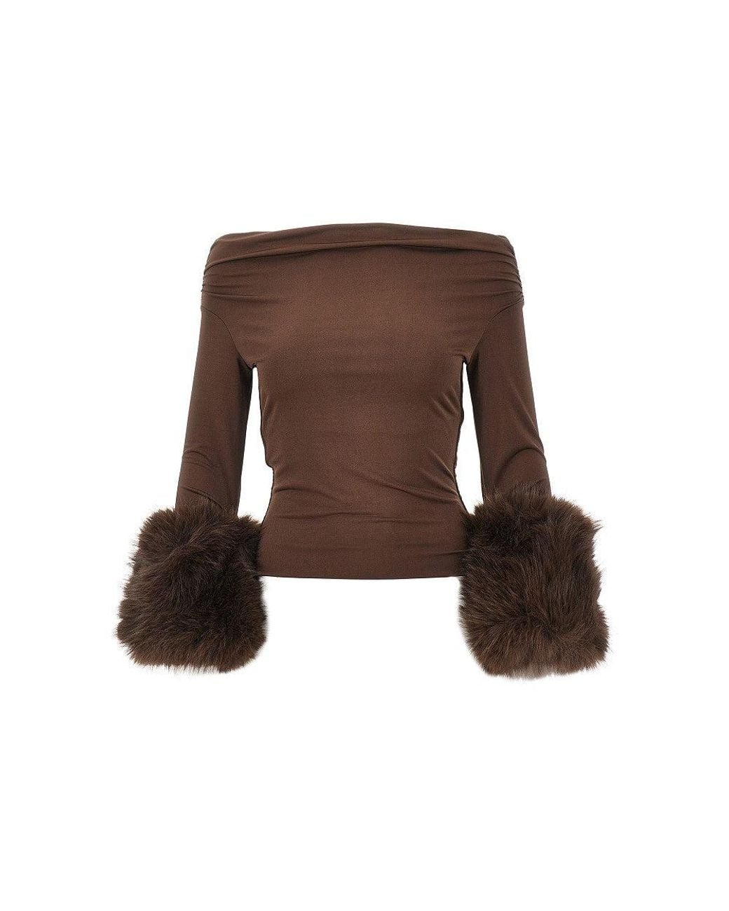 ANDAMANE Brown 'Tyla' Top With Faux Fur Cuffs