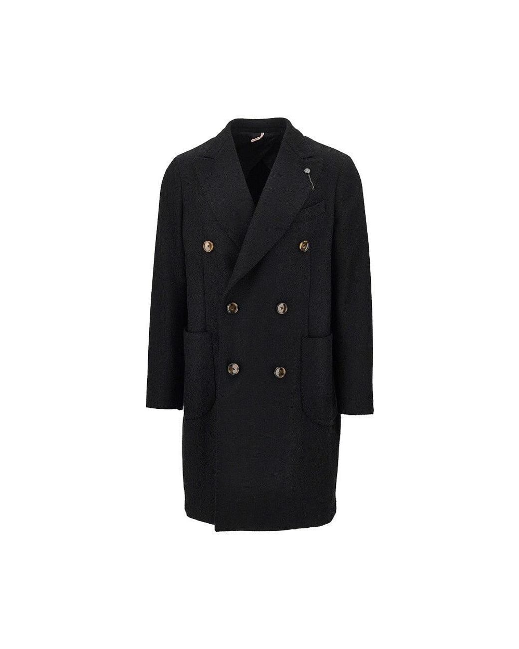 Santaniello Black 'Milano' Double-Breasted Coat for men