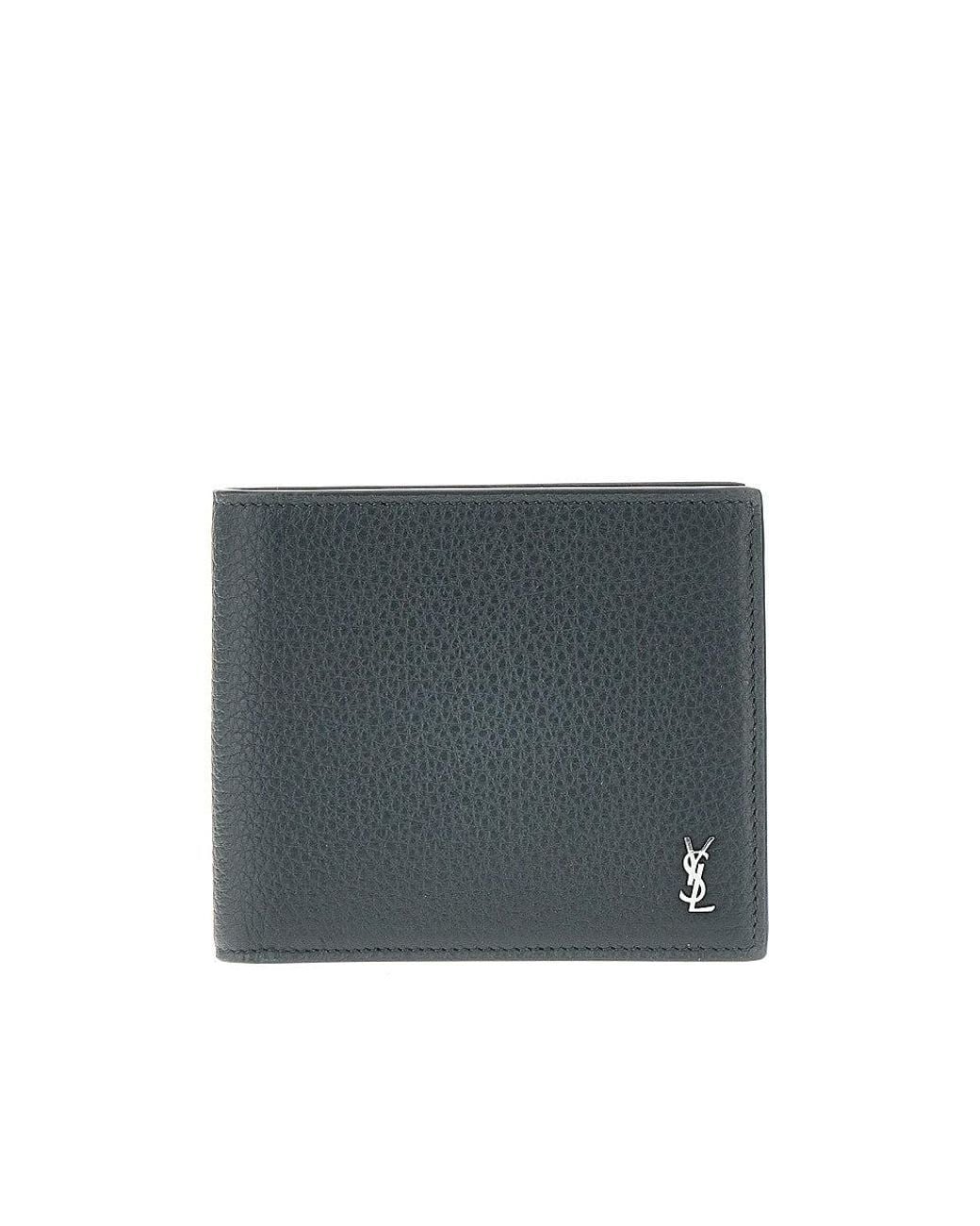 Saint Laurent Gray Grained Leather Bi-Fold Wallet for men