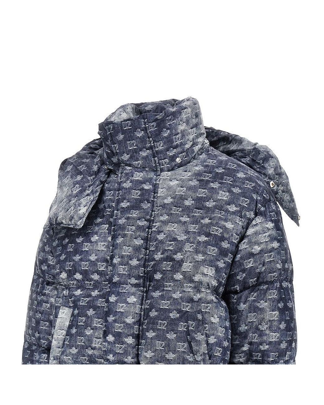 DSquared² Blue Denim-Effect Printed Down Jacket for men