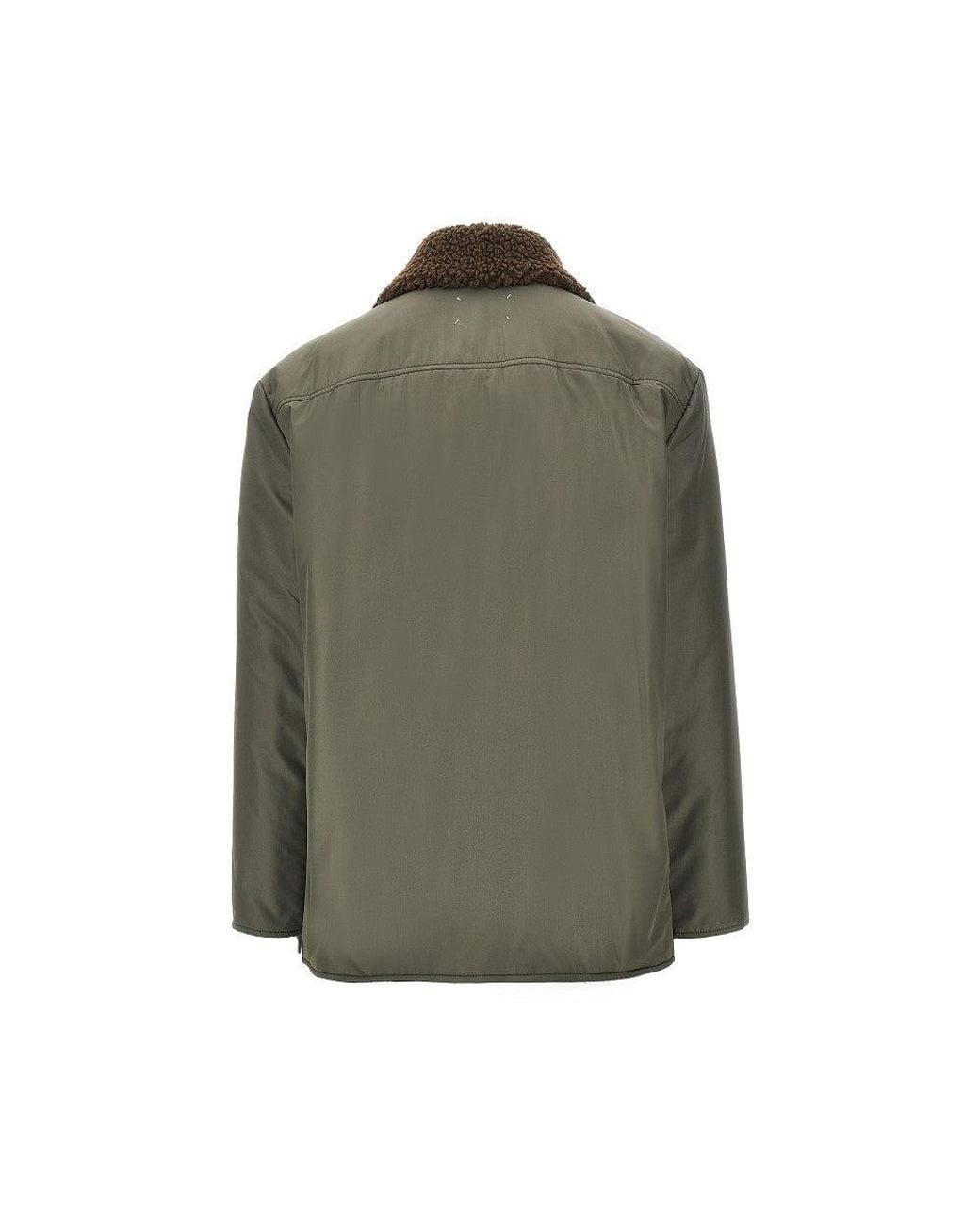 Maison Margiela Green Padded Jacket With Shearling-Effect Collar for men