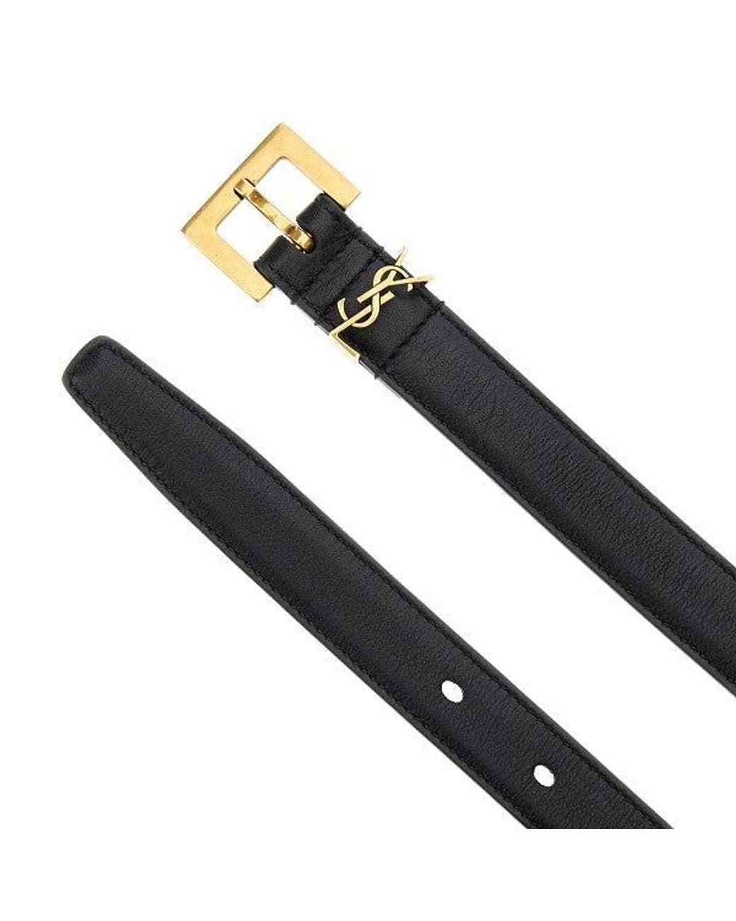 Saint Laurent Black Ysl Detail Leather Belt