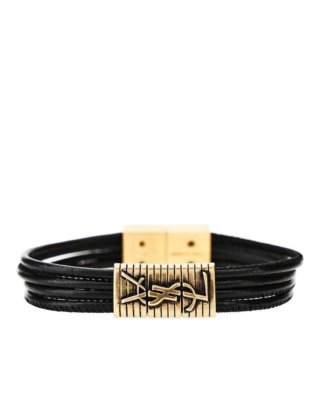 Saint Laurent Black Cassandre Plate Leather Bracelet