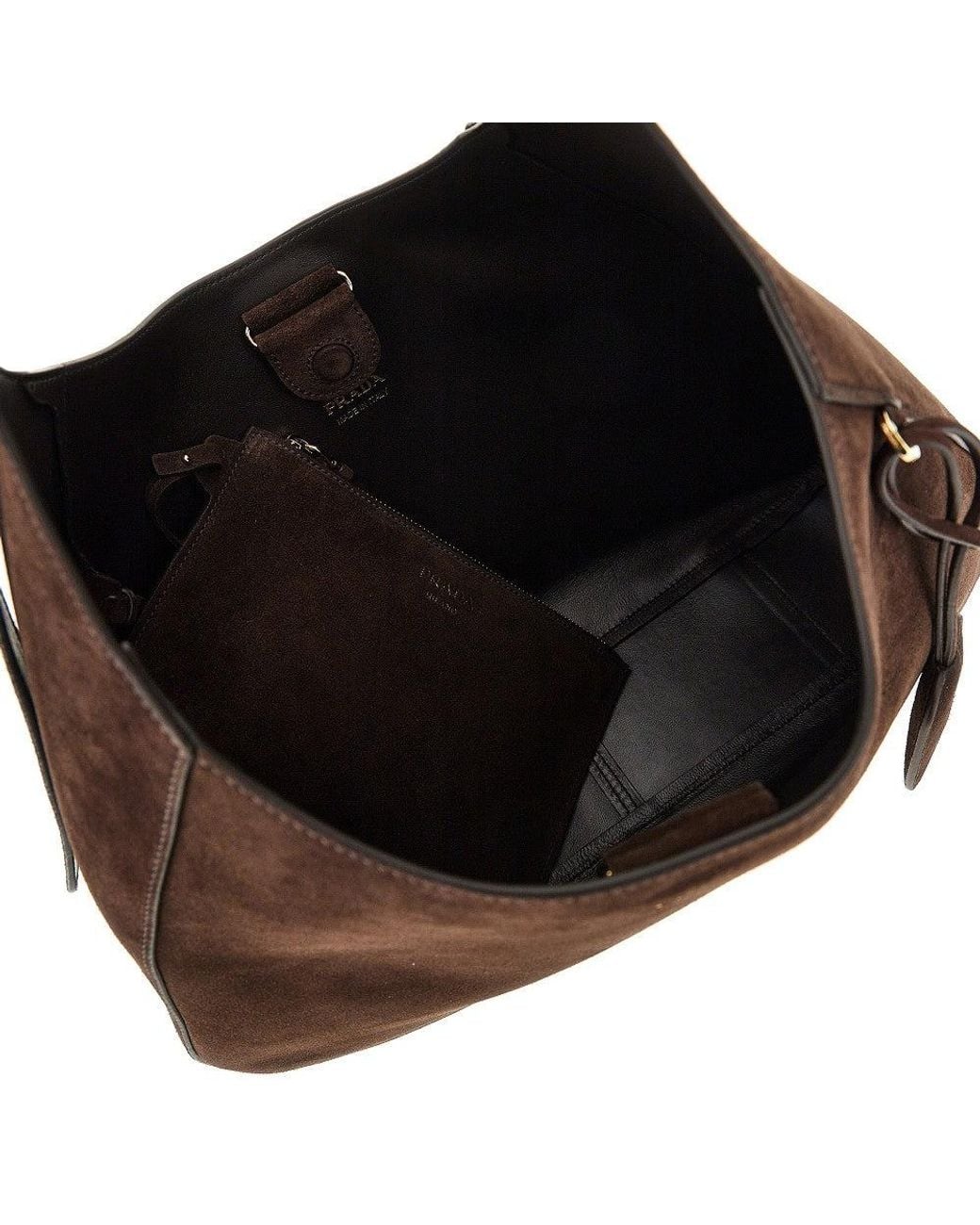 Prada Brown Suede Leather Large Boogie' Bag