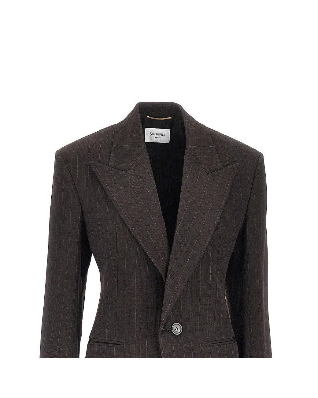 Saint Laurent Black Pinstriped Wool Single-Breasted Jacket