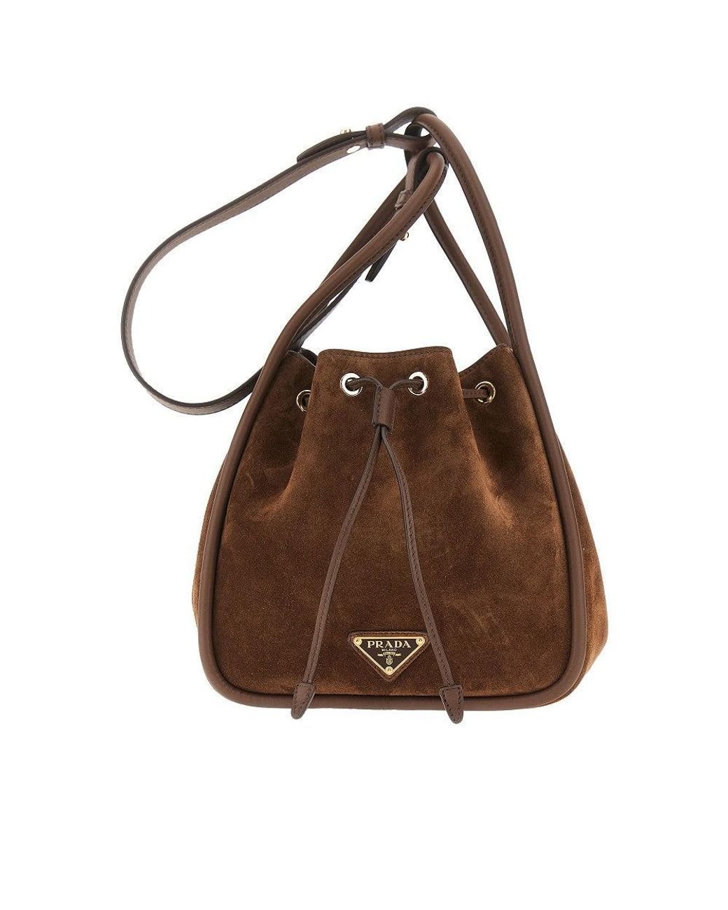 Prada Suede Leather Mini Darling' Bucket Bag in Brown | Lyst UK