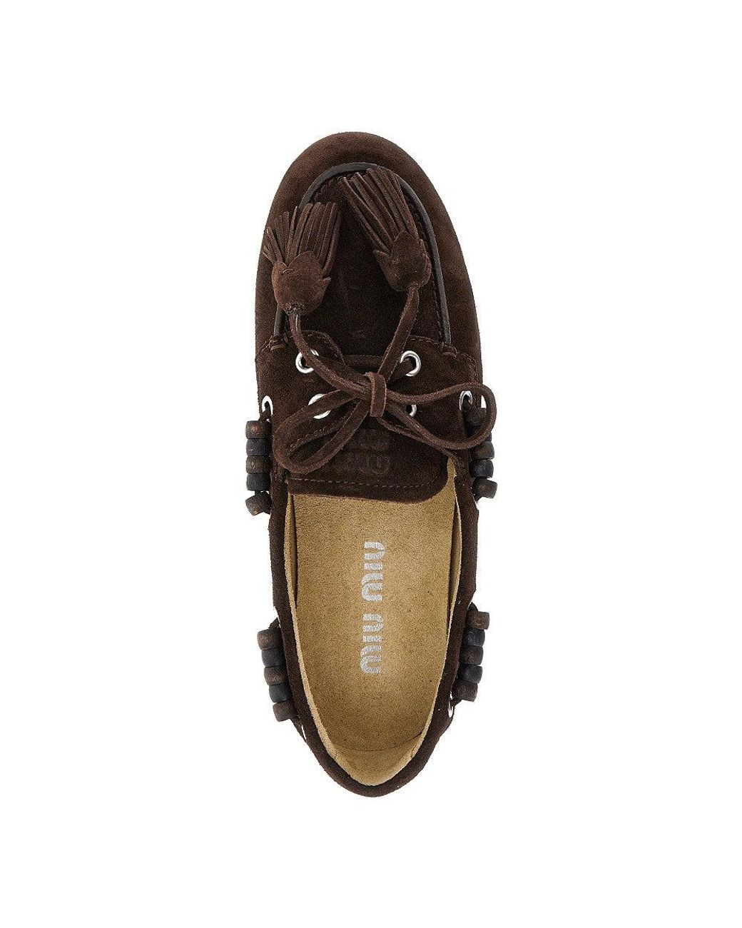 Miu Miu Brown Suede Leather Deck Loafers With Tassels