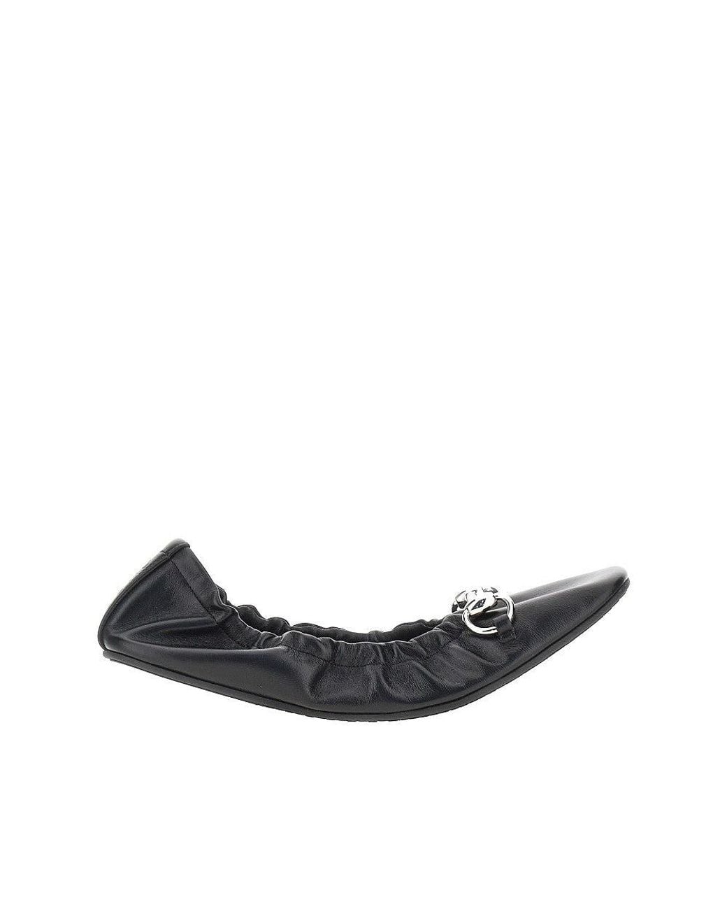 Gucci Black 'Prima' Leather Ballerinas With Horsebit