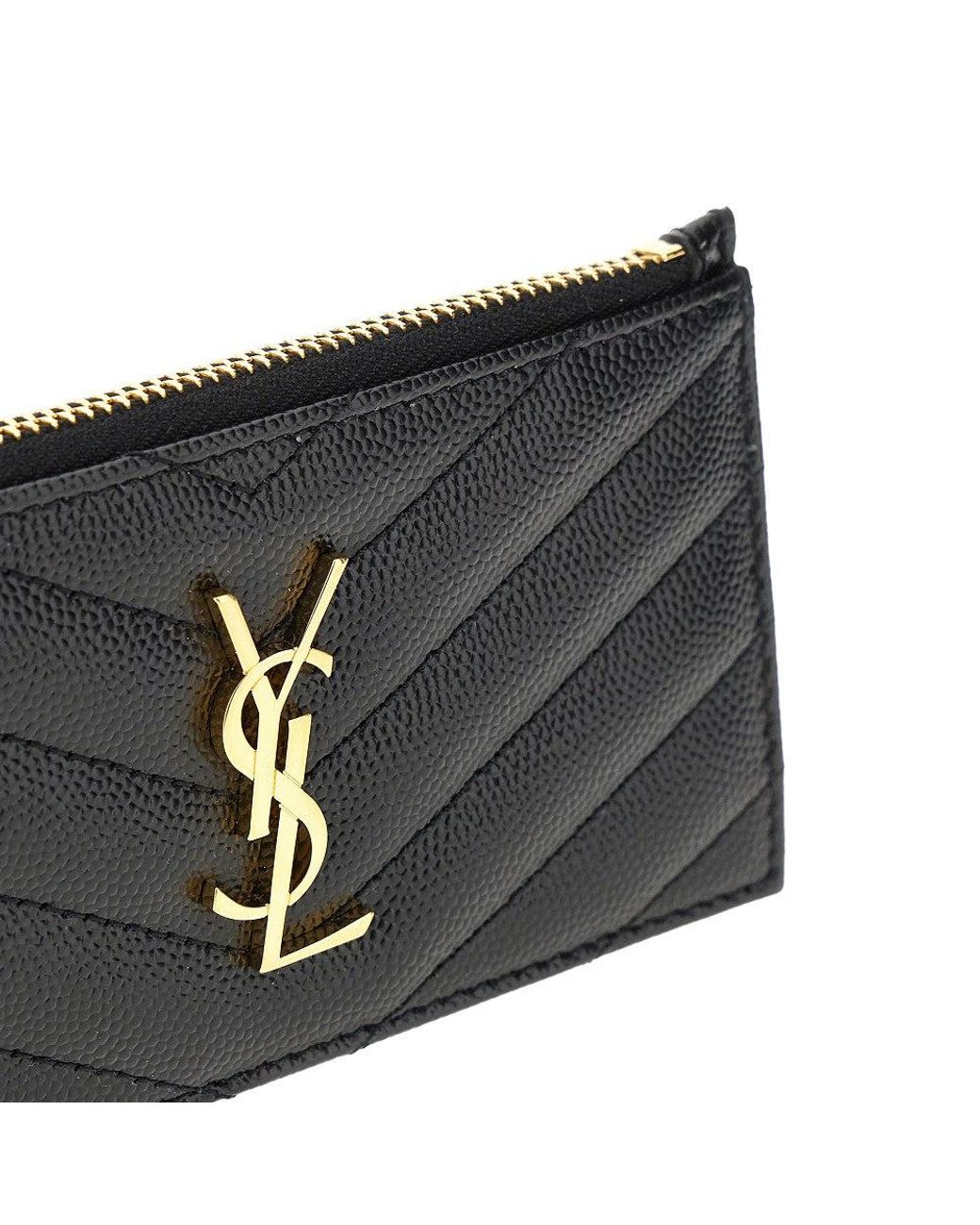 Saint Laurent Black 'Cassandre' Grained Leather Cardholder Pouch