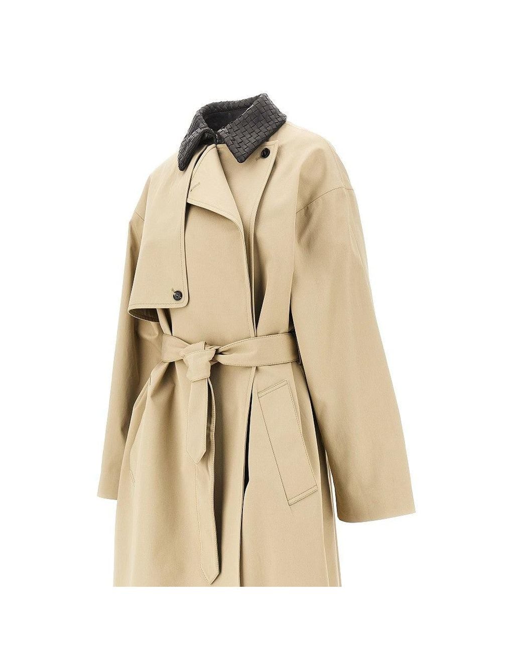 Bottega Veneta Natural Gabardine Trench Coat With Nappa Collar