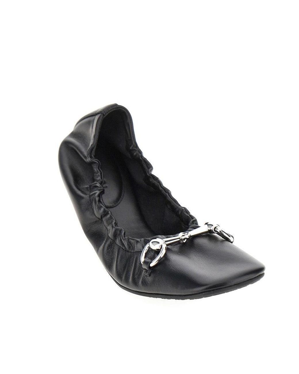 Gucci Black 'Prima' Leather Ballerinas With Horsebit