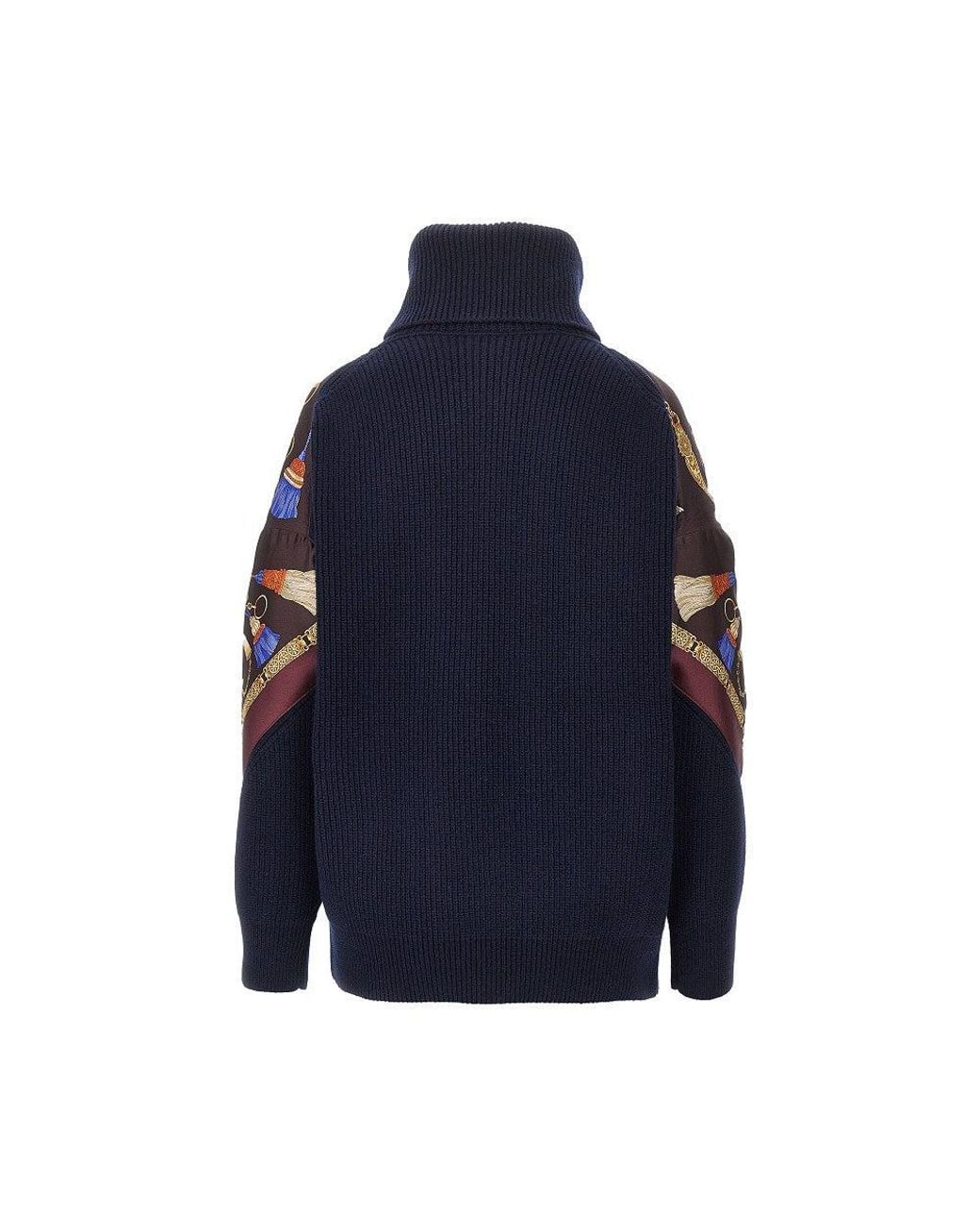Etro Blue Wool And Cashmere Sweater With Silk Insert